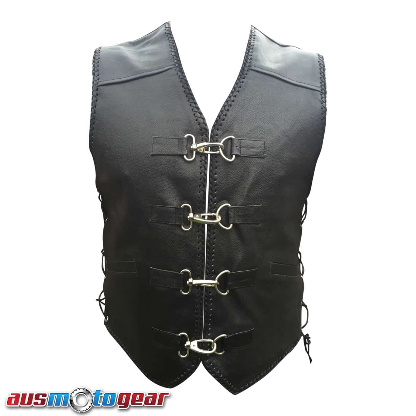 LEATHER VEST DOUBLE HAND BRAIDED 4 Buckles
